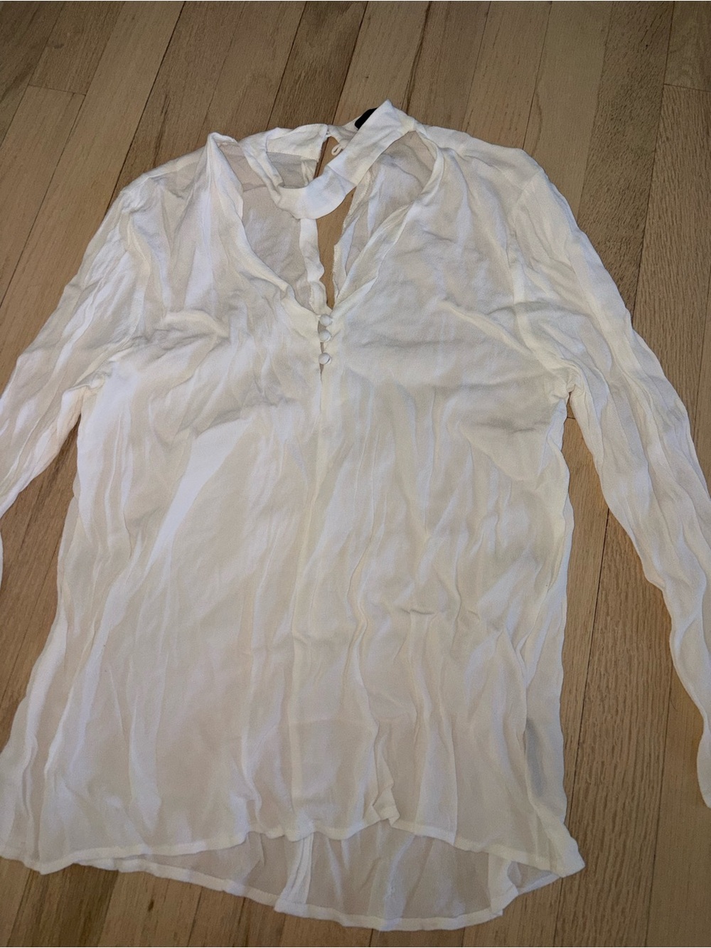 Sanctuary Ivory Sheer Split-Neck Long Sleeve Blouse